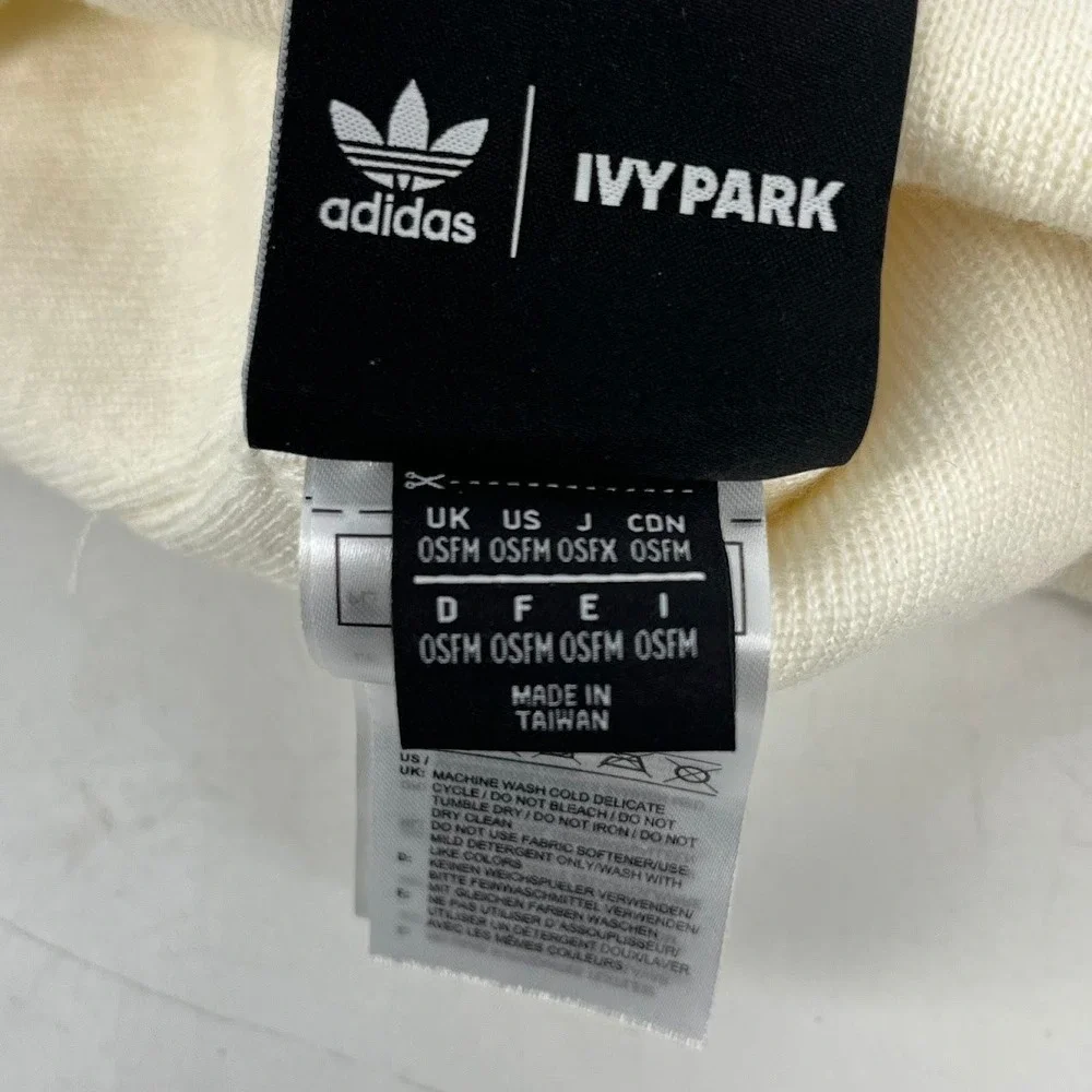 Adidas x Ivy‎ Park Beanie Cream Off White Knit Hat Trefoil Logo OSFM